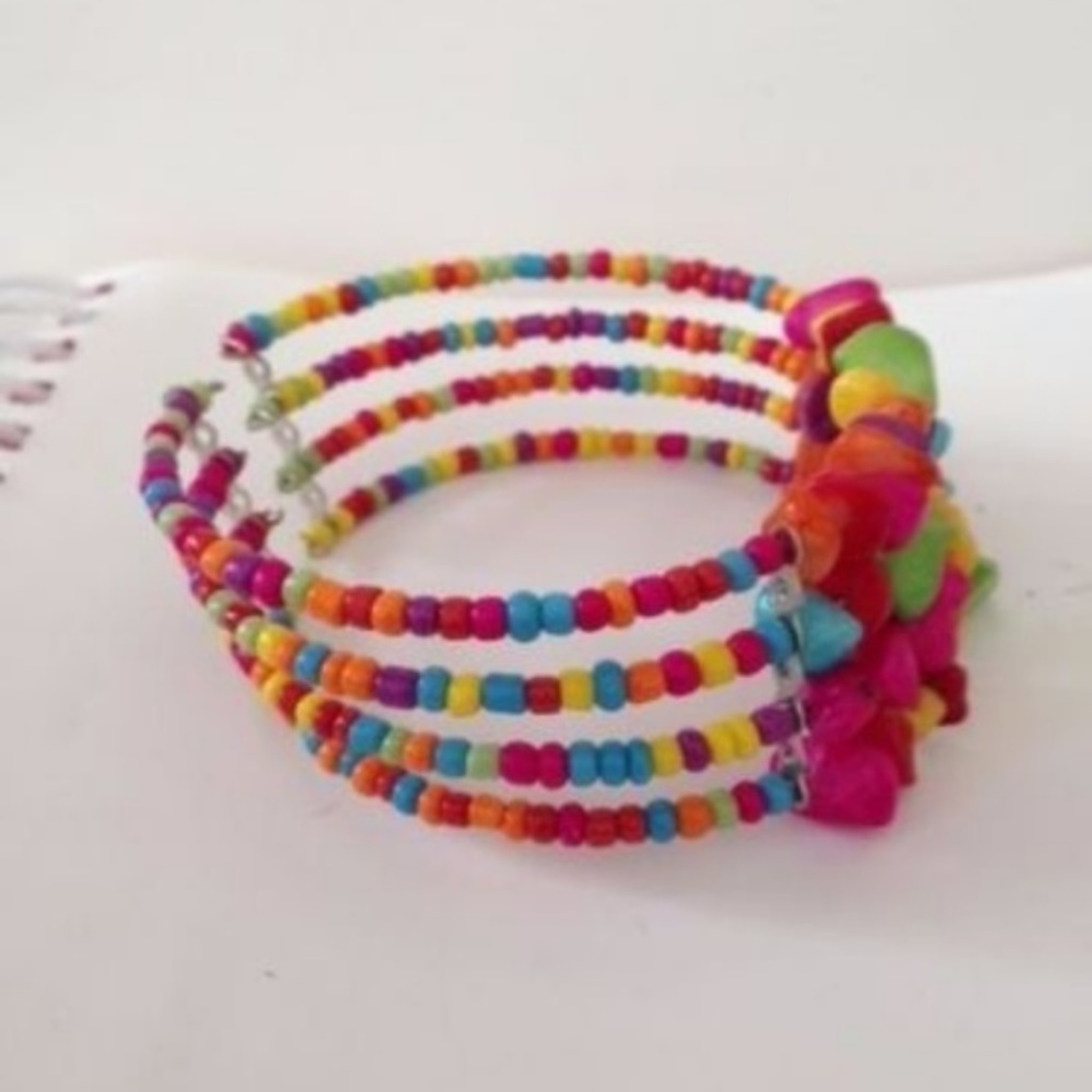 Beaded Wire Bracelet Open Back Festive Colors New - Picture 4 of 8